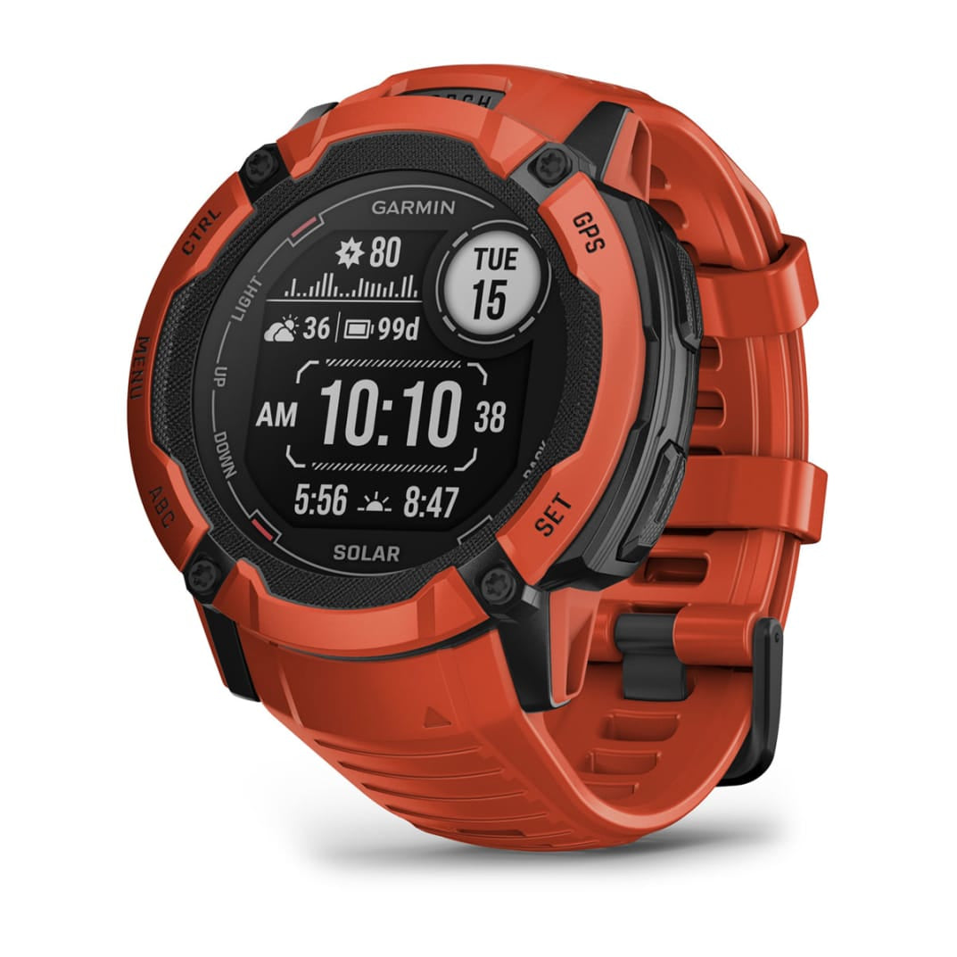 Garmin Instinct 2X Solar – GPS-Smartwatch – 50 mm, 1,1", GPS, MIP, Power Glass, 10 ATM, Rot, Sportarmband