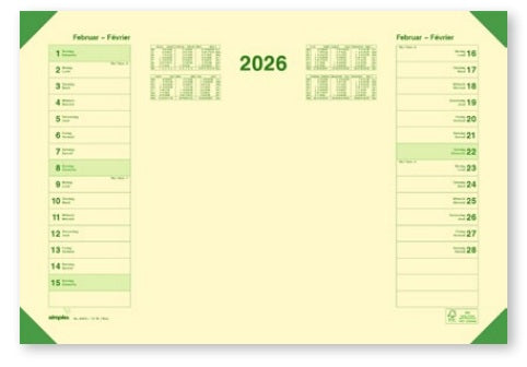 Simplex Schreibunterlage – 1 Monat pro Blatt – 2026 – 47,7 × 32,5 cm – 12 Blatt