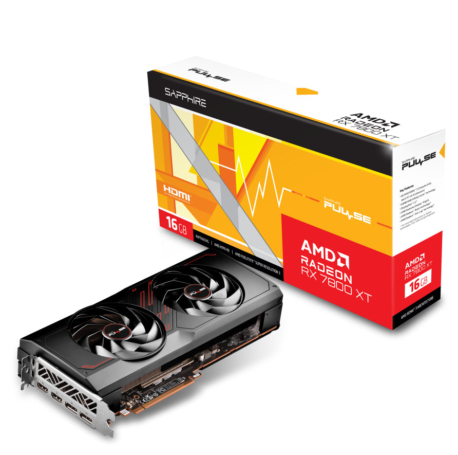 Sapphire PULSE RX 7800 XT 16GB – PCIe Grafikkarte – 2×HDMI, 2×DisplayPort, PCIe 4.0, 2×8‑Pin