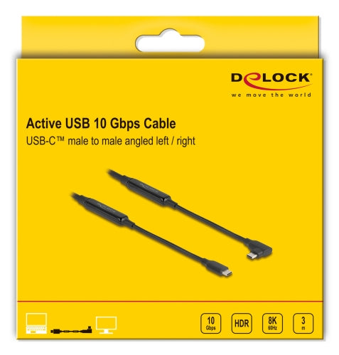 DeLOCK USB-C auf USB-C Kabel – USB 3.2 Gen 2 (10 Gbit/s) – 3 m – PD 60 W – Abgewinkelt – Schwarz