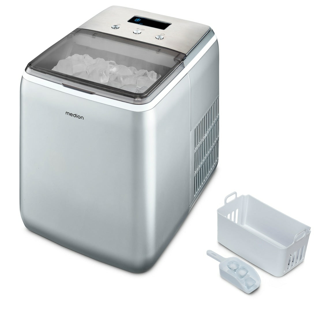 MEDION Eiswürfelmaschine MD 11950 – 15 kg/24 h, 2,6 l, grau/edelstahl