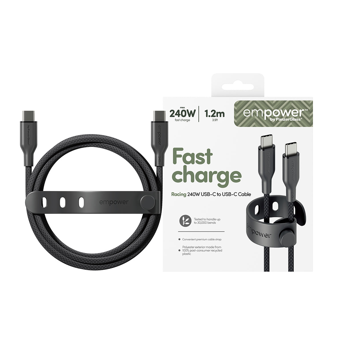PanzerGlass USB-C auf USB-C Kabel – USB 2.0 (480 Mbit/s) – 1,2 m – PD 240 W – Schwarz