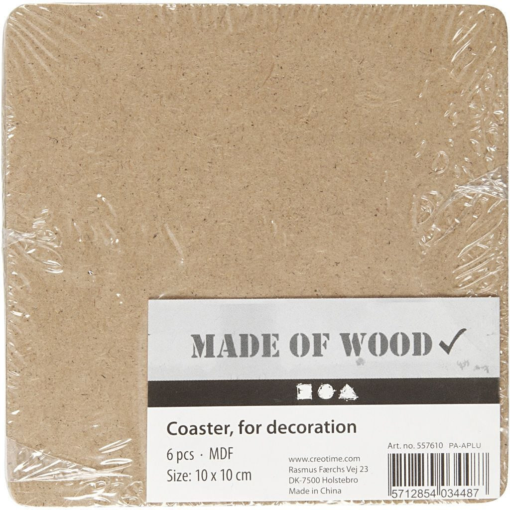Creativ Company Untersetzer – 6er Set, 10 × 10 × 0,3 cm, Holz, Braun