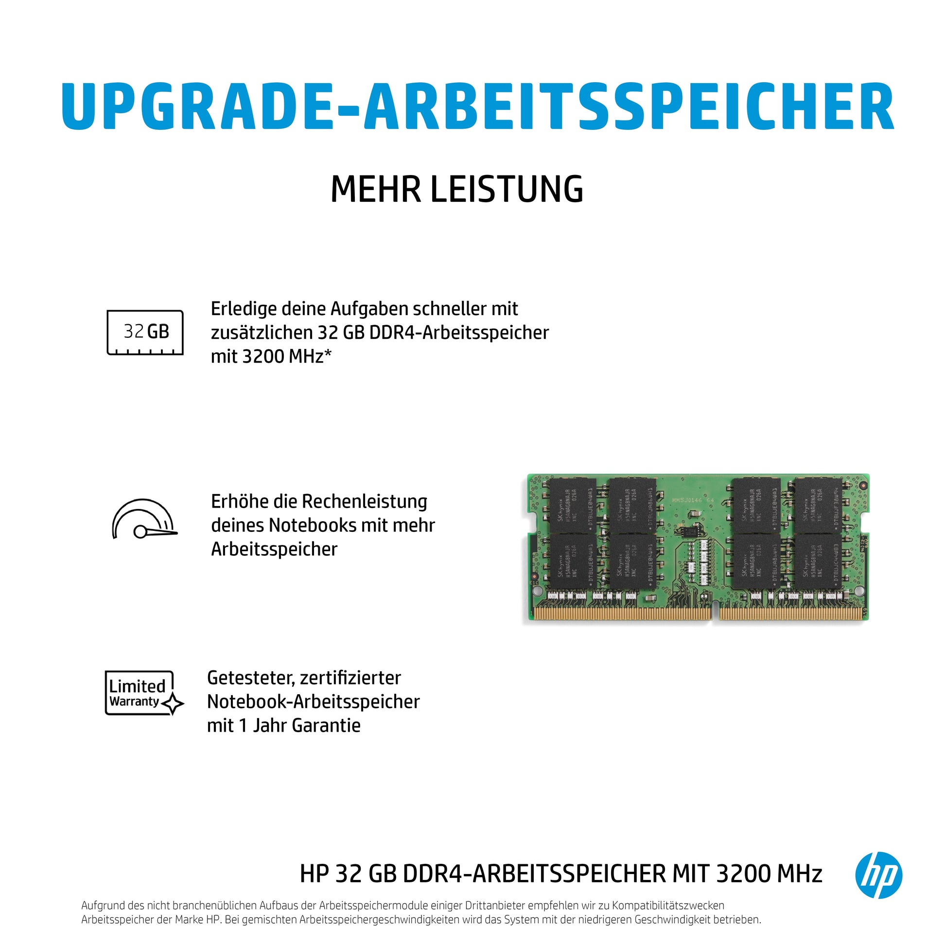 HP DDR4 RAM – 32 GB 3200 MHz, für EliteBook 830 G7, 830 G8, 835 G8 und andere
