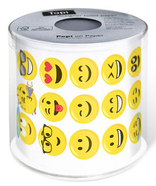 Paper + Design Motiv-Toilettenpapier – 3-lagig, Zellstoff, Motiv Smileys, 200 Blatt/Rolle – 1 Rolle