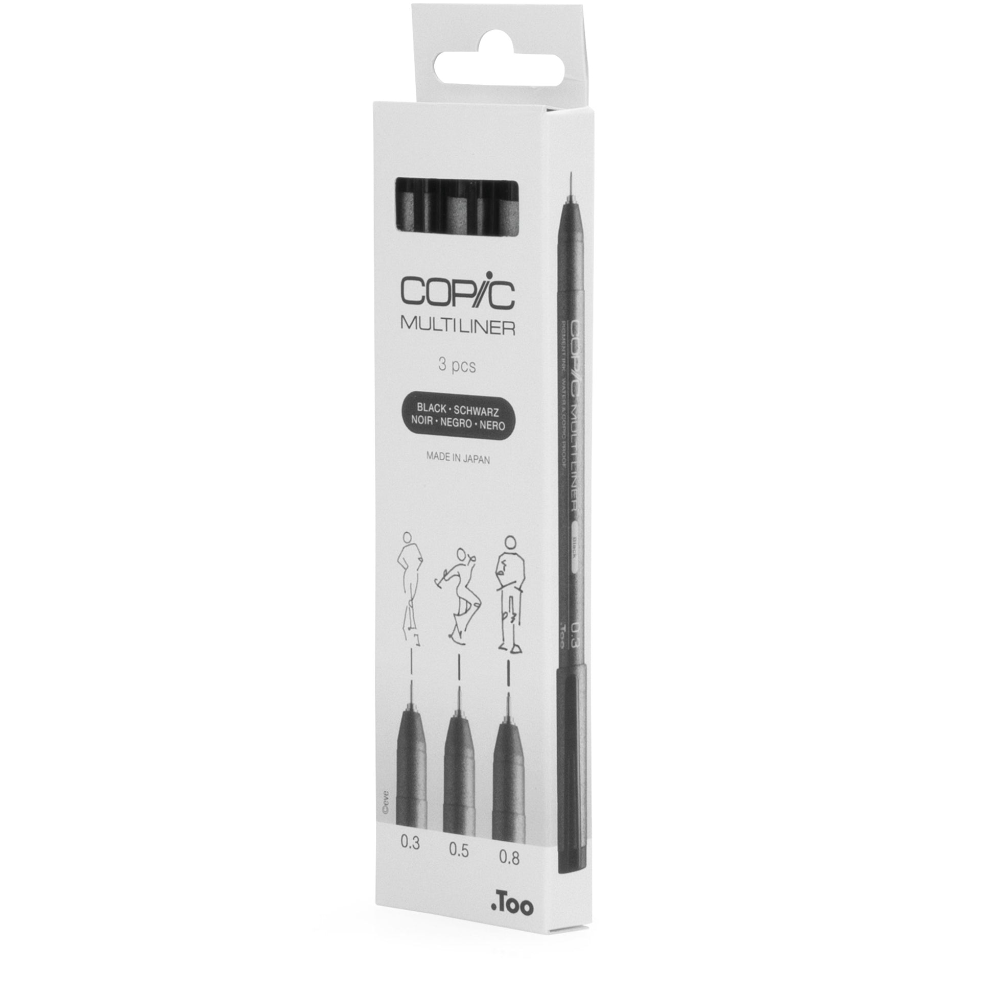 Copic Multiliner Fineliner Set – 3 Stk., 0,3–0,8 mm, schwarz, wasserfest