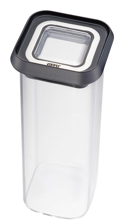 GEFU PANTRY Mini – Vorratsdose 400 ml, 7 × 7 × 17,6 cm, Glas (Borosilikat)/Silikon, transparent/schwarz