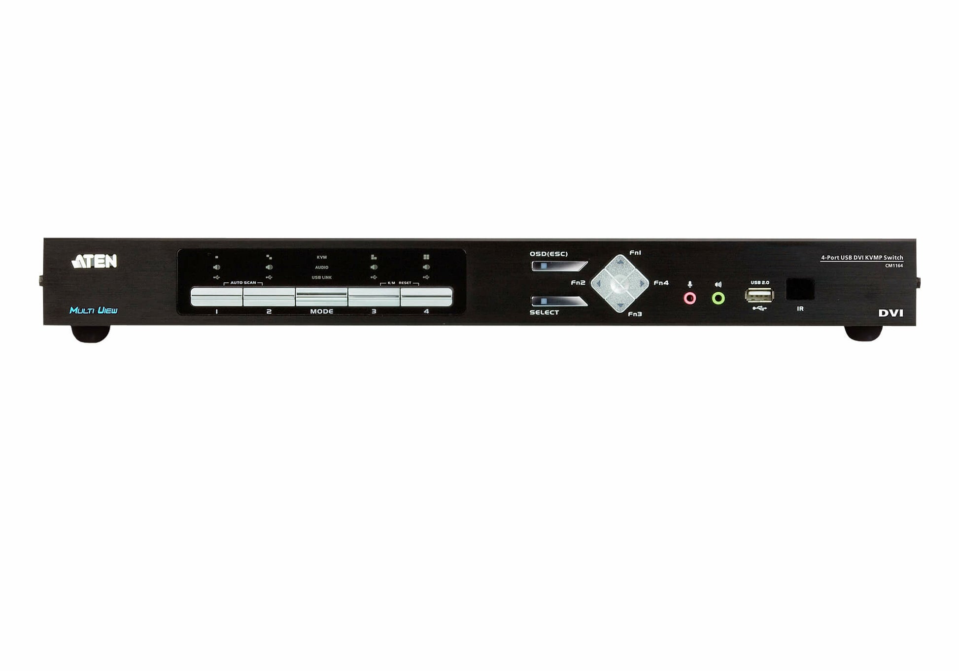 ATEN CM1164A – 4-Port DVI-D KVM-Switch, Quad-View – 1920 × 1200/60 Hz, USB 2.0-Hub, Audio, Rack 1U