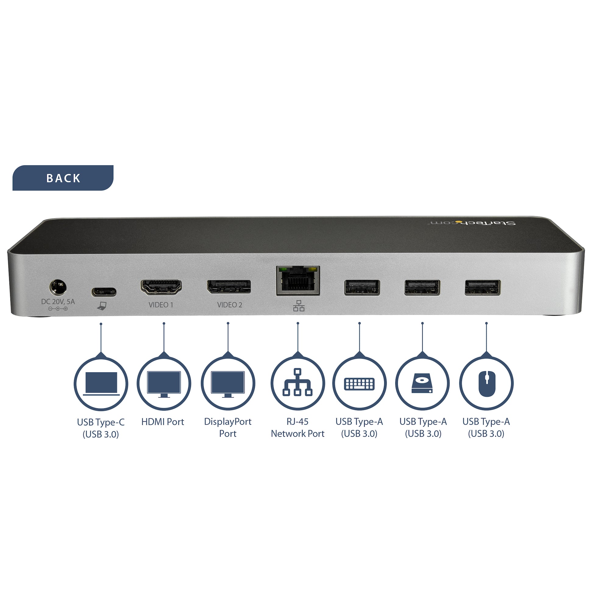 StarTech.com Dockingstation – USB-C, 1× DP, 1× HDMI, 4× USB-A, 60 W PD, GbE, für Windows/Mac/ChromeOS