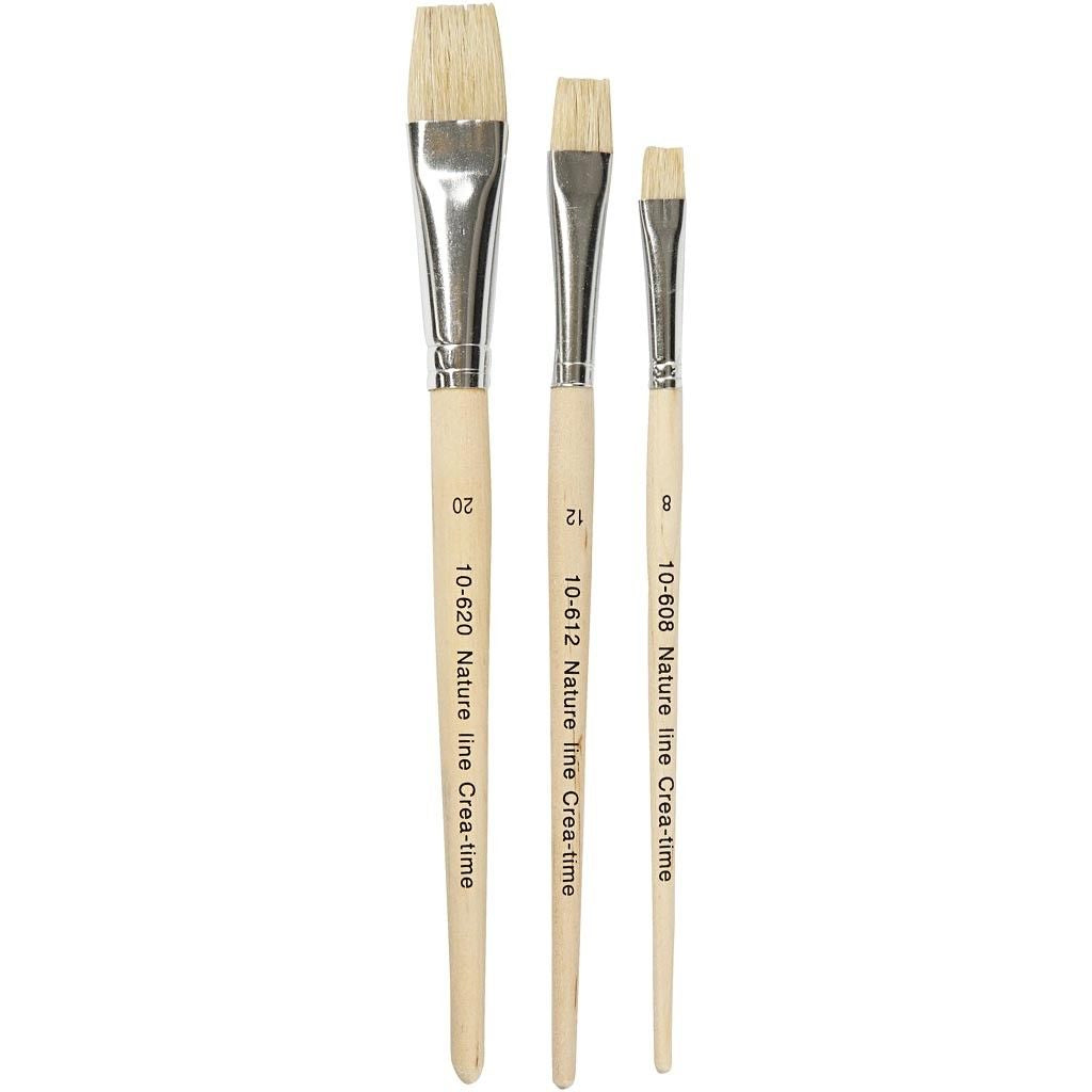 Creativ Company Pinsel-Set – Flachpinsel, Schweineborsten, Grösse 8/12/20, 3er-Set