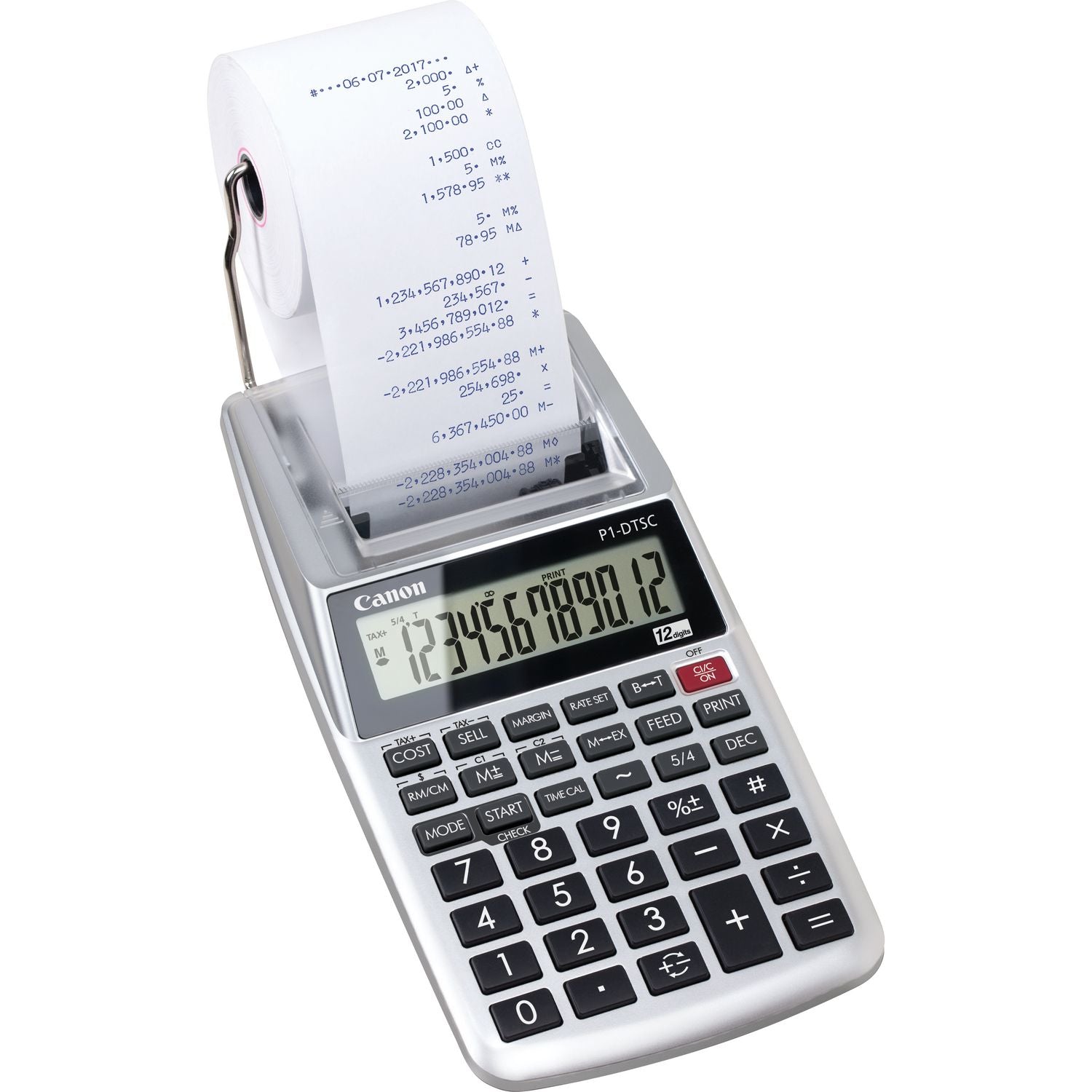 Canon Tischrechner, druckend CA-P1DTSC II HWB – 12-stellig, 2-farbig, LCD, Steuer/Währung, Netz/Batterie