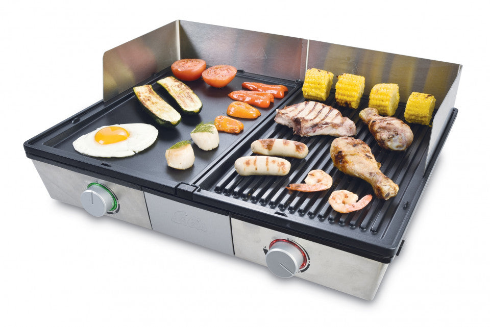 Solis Tischgrill Deli 7951 – 20 × 32 cm Grillfläche, 2 Zonen, 2200 W – Edelstahl