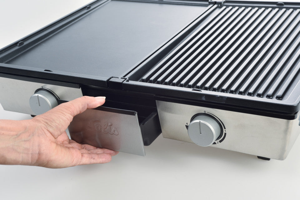 Solis Tischgrill Deli 7951 – 20 × 32 cm Grillfläche, 2 Zonen, 2200 W – Edelstahl