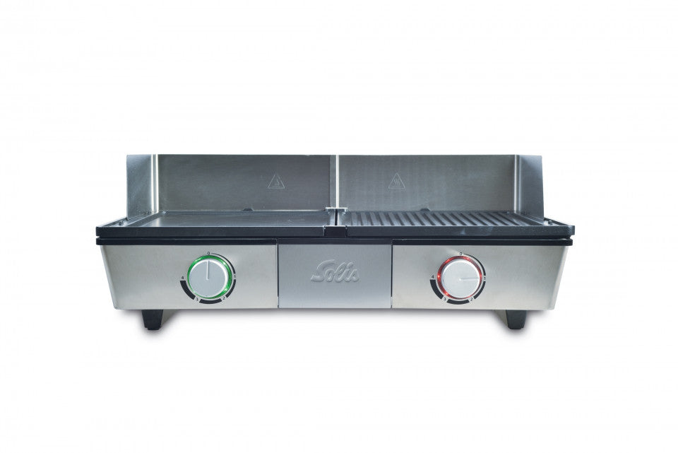 Solis Tischgrill Deli 7951 – 20 × 32 cm Grillfläche, 2 Zonen, 2200 W – Edelstahl