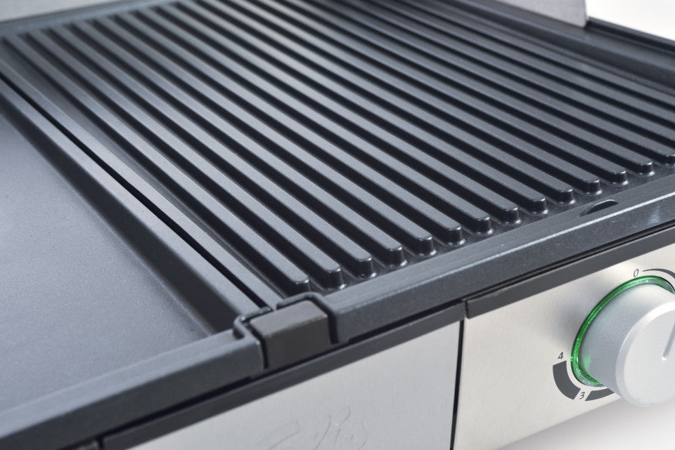 Solis Tischgrill Deli 7951 – 20 × 32 cm Grillfläche, 2 Zonen, 2200 W – Edelstahl