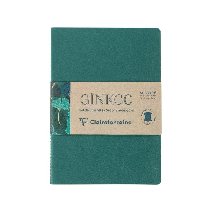 Clairefontaine Notizheft, A5, liniert, Fadenheftung, Softcover, 64 Seiten, 90 g/m² – grün, Blätter, 2er-Pack