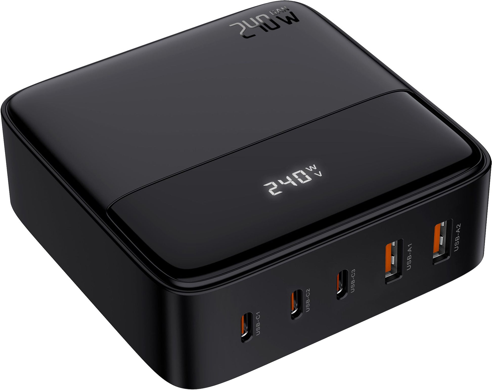 M. Schönenberger 24.21240SZ USB-Desktop-Ladegerät 240 W – USB-C×3, USB-A×2 – PD 3.1, QC 3.0, GaN – schwarz