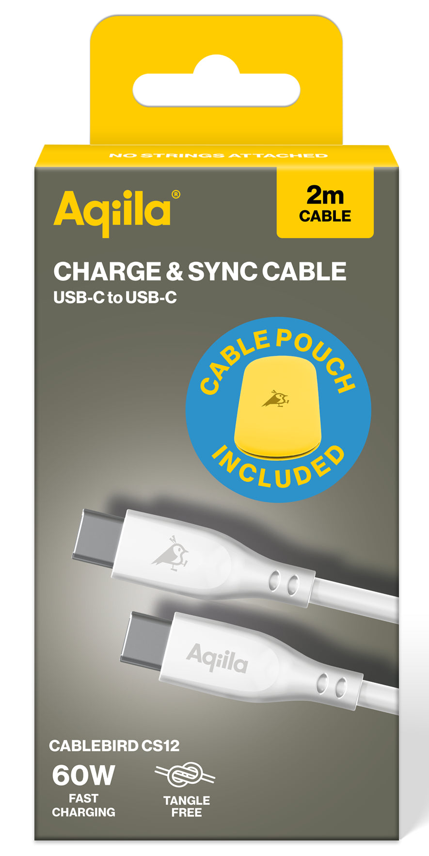 Aqiila USB-C auf USB-C Kabel – USB 2.0 (480 Mbit/s) – 2 m – PD 60 W – Silikonmantel – Weiss