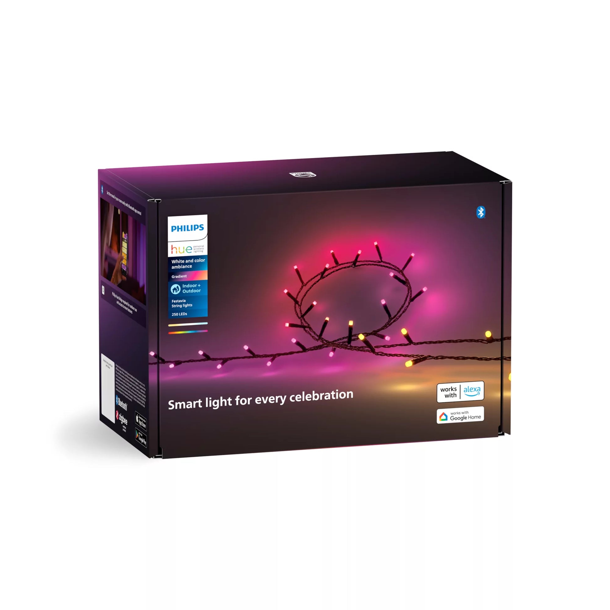 Philips by Signify Philips Hue Lichterkette – Bluetooth, für Alexa, Google, HomeKit, 250 LEDs, dimmbar, Schwarz, Synthetik
