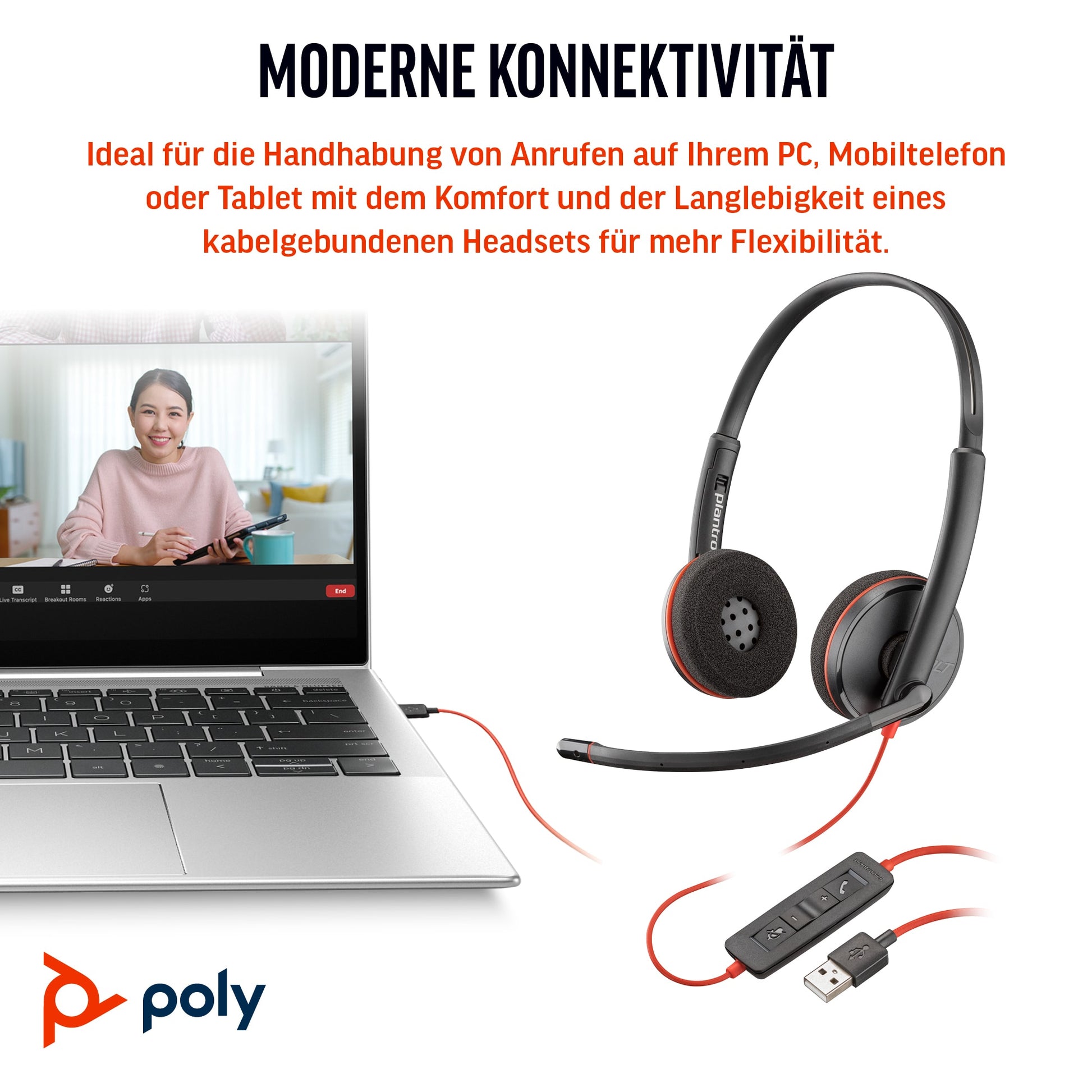 Poly Blackwire C3220 Office-Headset – On-Ear, Stereo, Kabel, USB-C, Schwarz