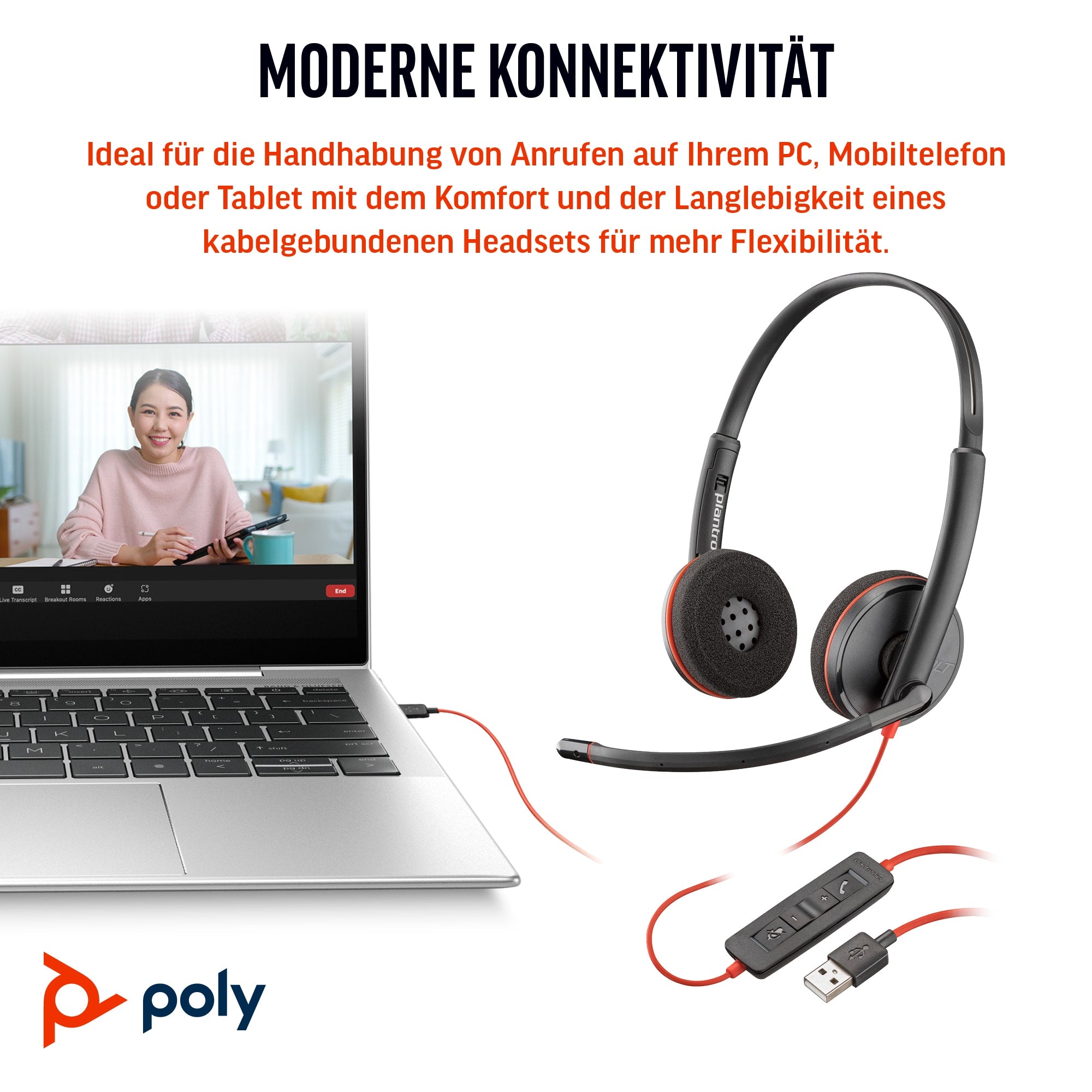 Poly Blackwire 3220 Office-Headset – On-Ear, Stereo, USB-C, Schwarz