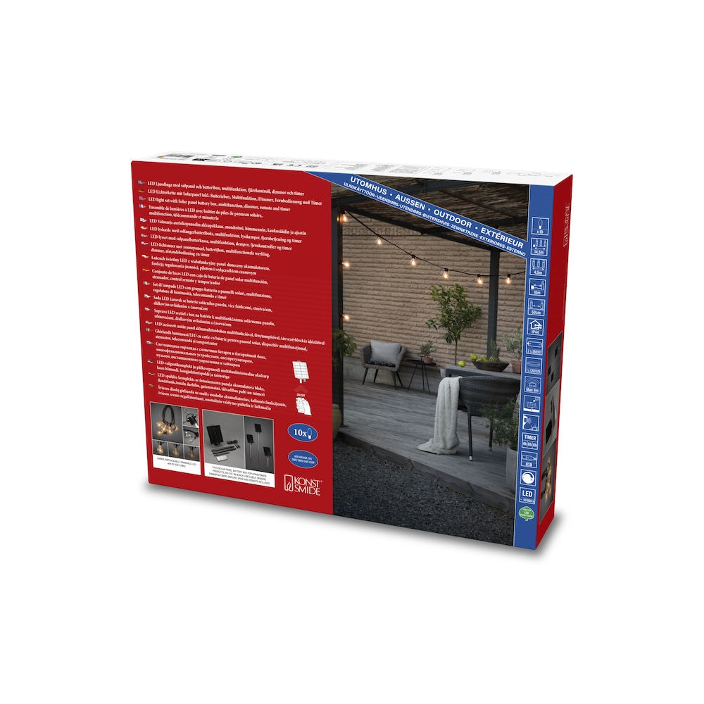 Konstsmide Solar-Lichterkette – 1800 K – IP44 – Timer 4–8 h, dimmbar, Fernbedienung – Schwarz, Kunststoff