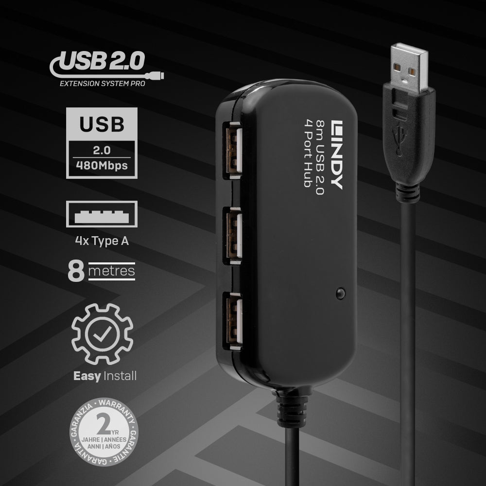 Lindy 42781 USB-Hub – USB-A, 4× USB-A, für Windows/Mac/Linux