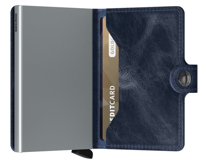 Secrid Miniwallet Kartenetui – RFID-Schutz, 10 Karten – Vintage Blue – Echtes Leder – 65 × 102 × 21 mm