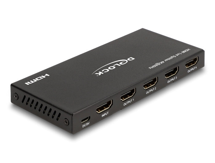 DeLOCK HDMI Splitter, 1× HDMI In / 4× HDMI Out, 4K@60 Hz, HDR, Downscaler, HDCP 2.2, Schwarz