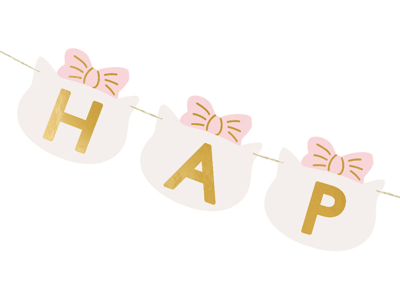 PartyDeco Fahnenbanner Happy Birthday Kätzchen – mehrfarbig – 280 × 12 cm – Papier – 1 Stk