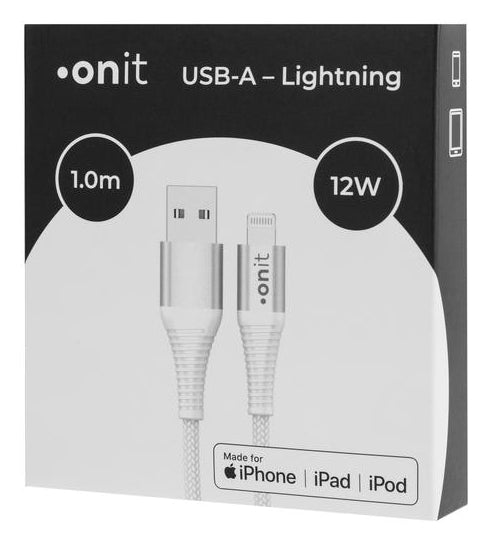 ONIT USB-A auf Lightning Kabel – USB 2.0 (480 Mbit/s) – 1 m – PD 12 W – für Lightning-Geräte