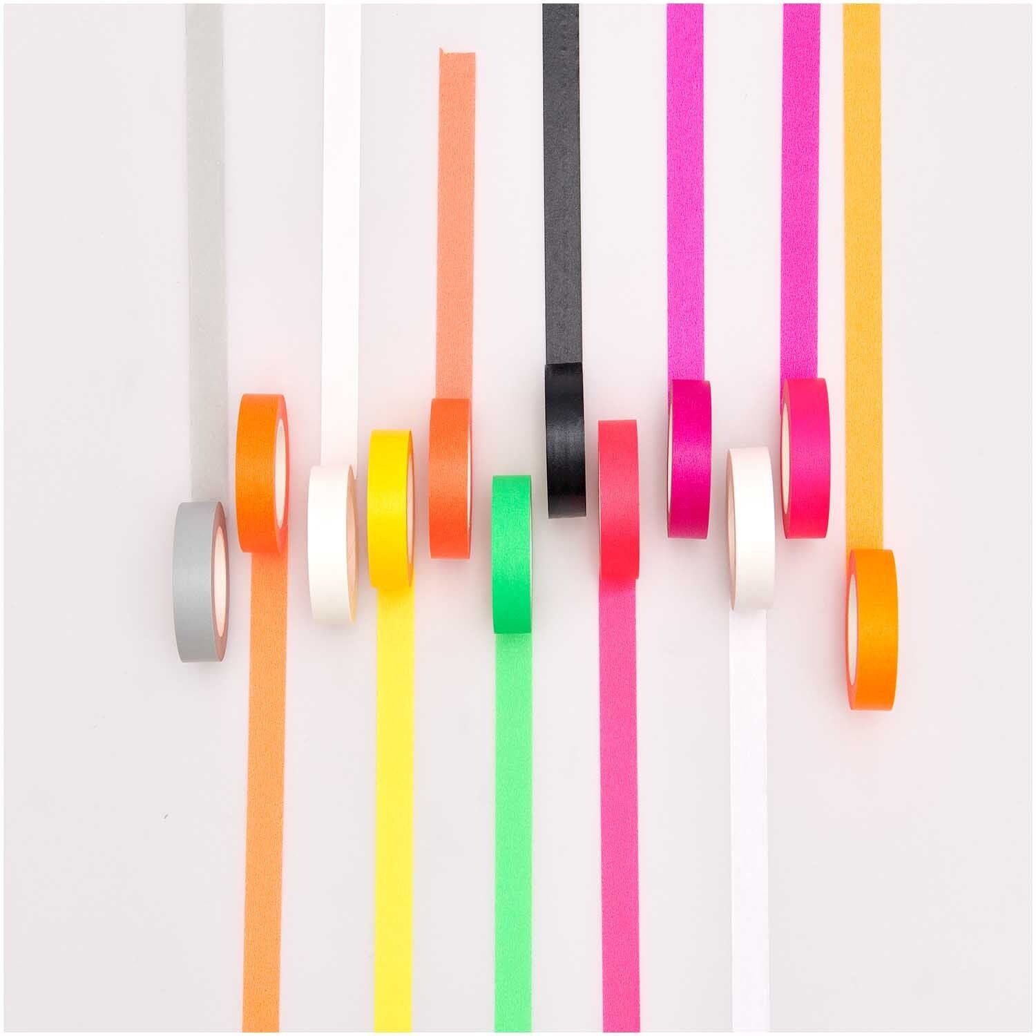 Rico Design Washi Tape – 15 mm × 10 m, neonorange, pink, rot – 4 Rollen, Papier, entfernbar, FSC Mix