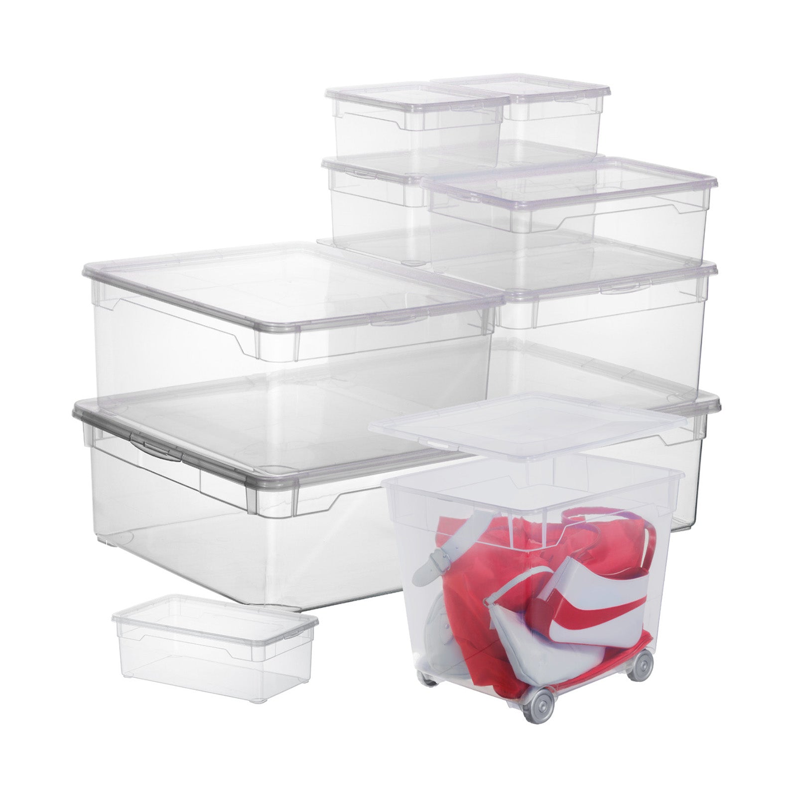 Rotho Aufbewahrungsbox 10 l (mit Deckel) – Kunststoff – Transparent – 3-teiliges Set – 265 × 140 × 365 mm