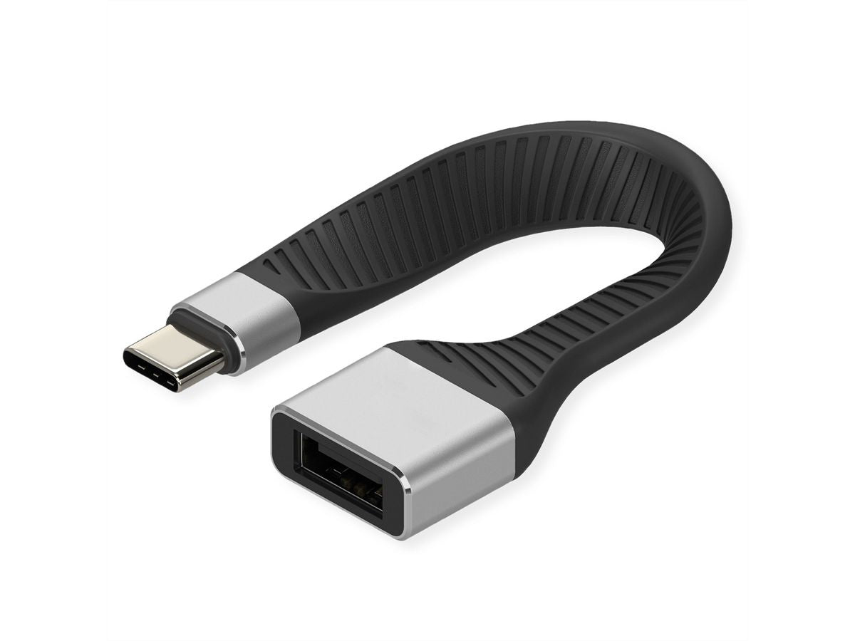 ROLINE USB Adapter USB-C auf USB-A – USB 3.2 Gen 2 (10 Gbit/s) – Silikon, Flachband – Schwarz