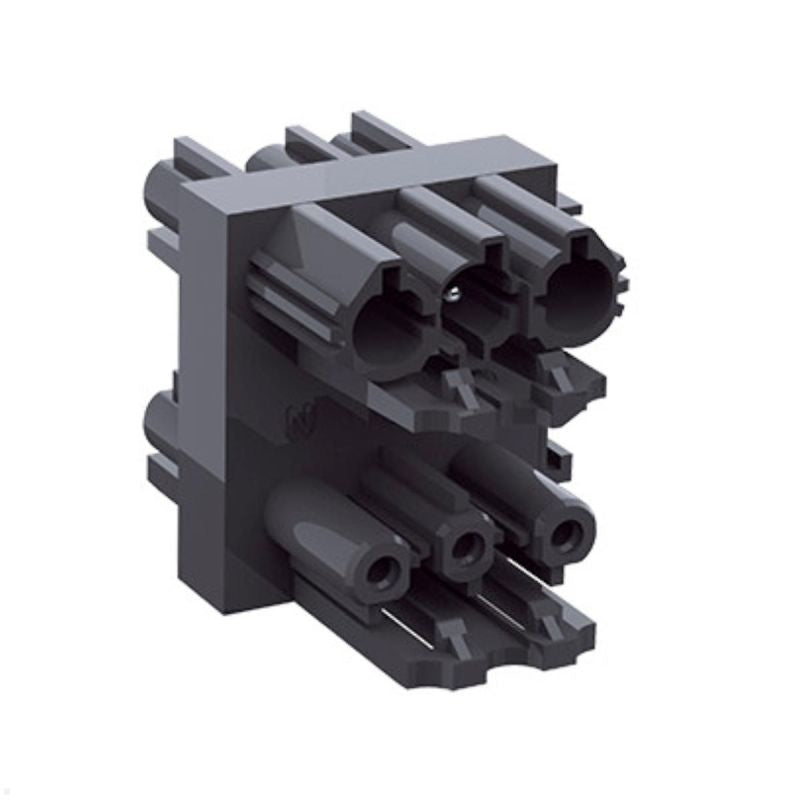 Bachmann Verteilerblock, 1×GST18 (Eingang) + 3×GST18 (Ausgänge), Verriegelungslaschen, 60×40×45 mm – schwarz