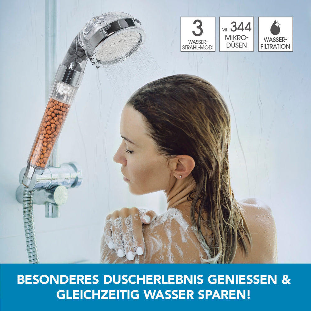 EASYmaxx Handbrause Spa 3in1 – 8×23.8×9 cm, ABS, Edelstahl, für Anschlüsse G1/2, Chrom