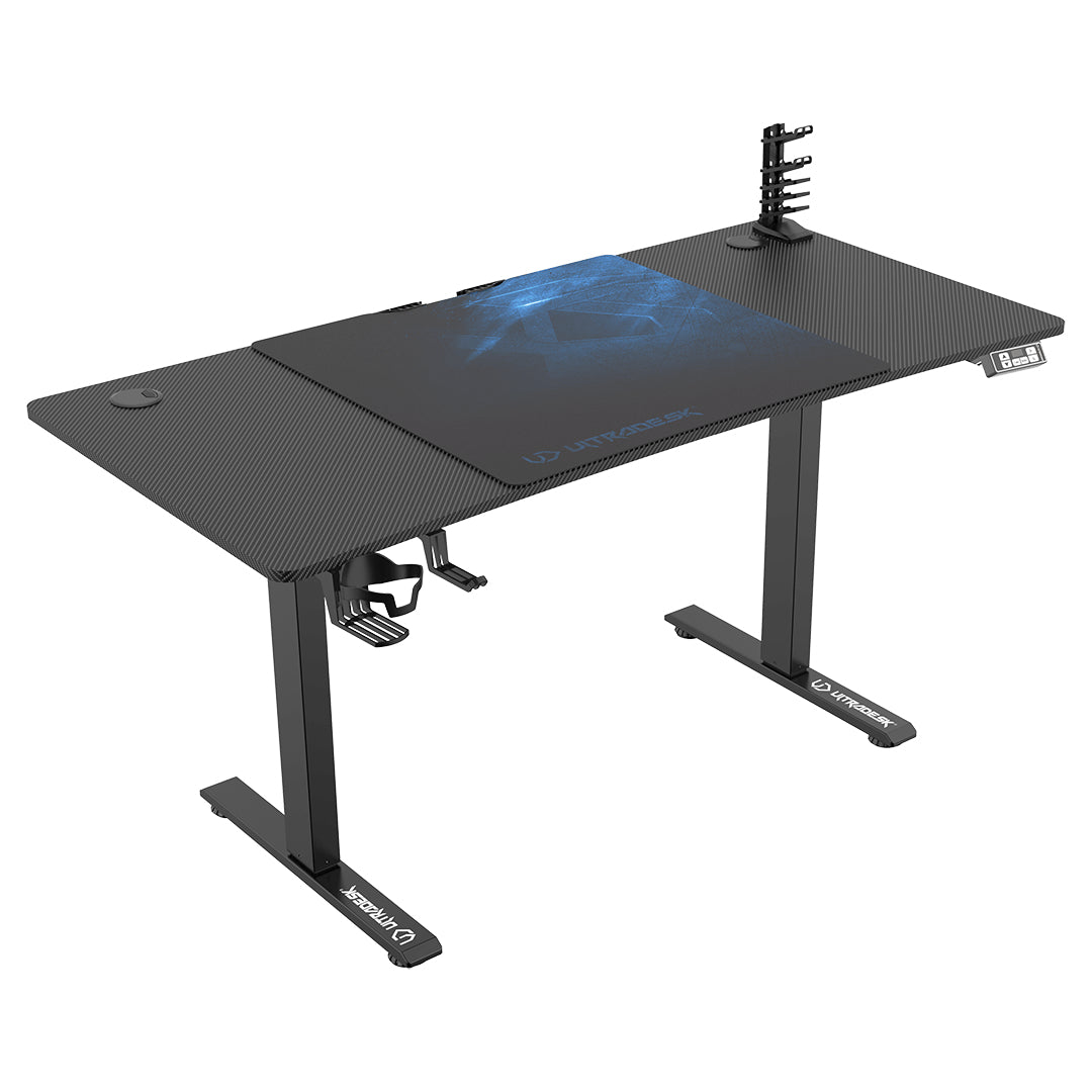 Ultradesk Level V2 Gaming-Tisch – 140 × 68 cm, höhenverstellbar, schwarz/blau, Stahl
