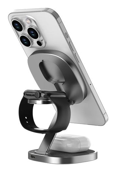 ONIT miniCharger Kabelloses Ladegerät 15 W – Qi, 3-in-1 (Telefon/Uhr/AirPods) – für iPhone ab 8 und andere