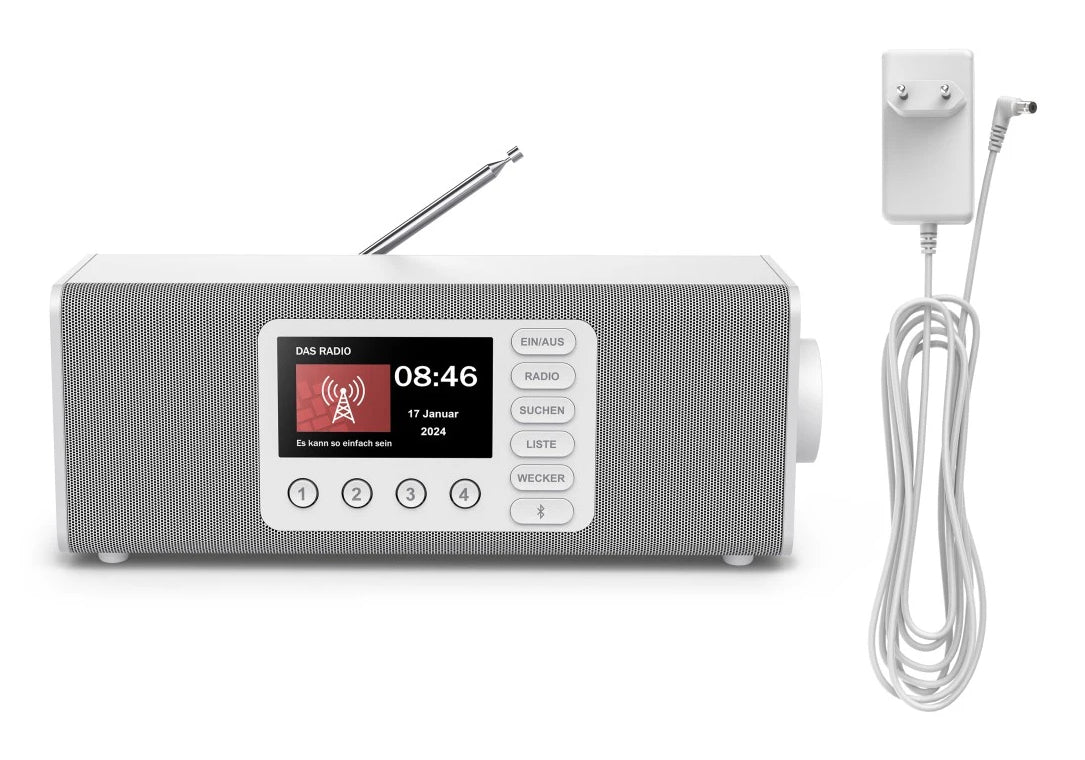 Hama DR2002 – Radiowecker DAB+/UKW, Bluetooth, 2 Weckzeiten – Weiss
