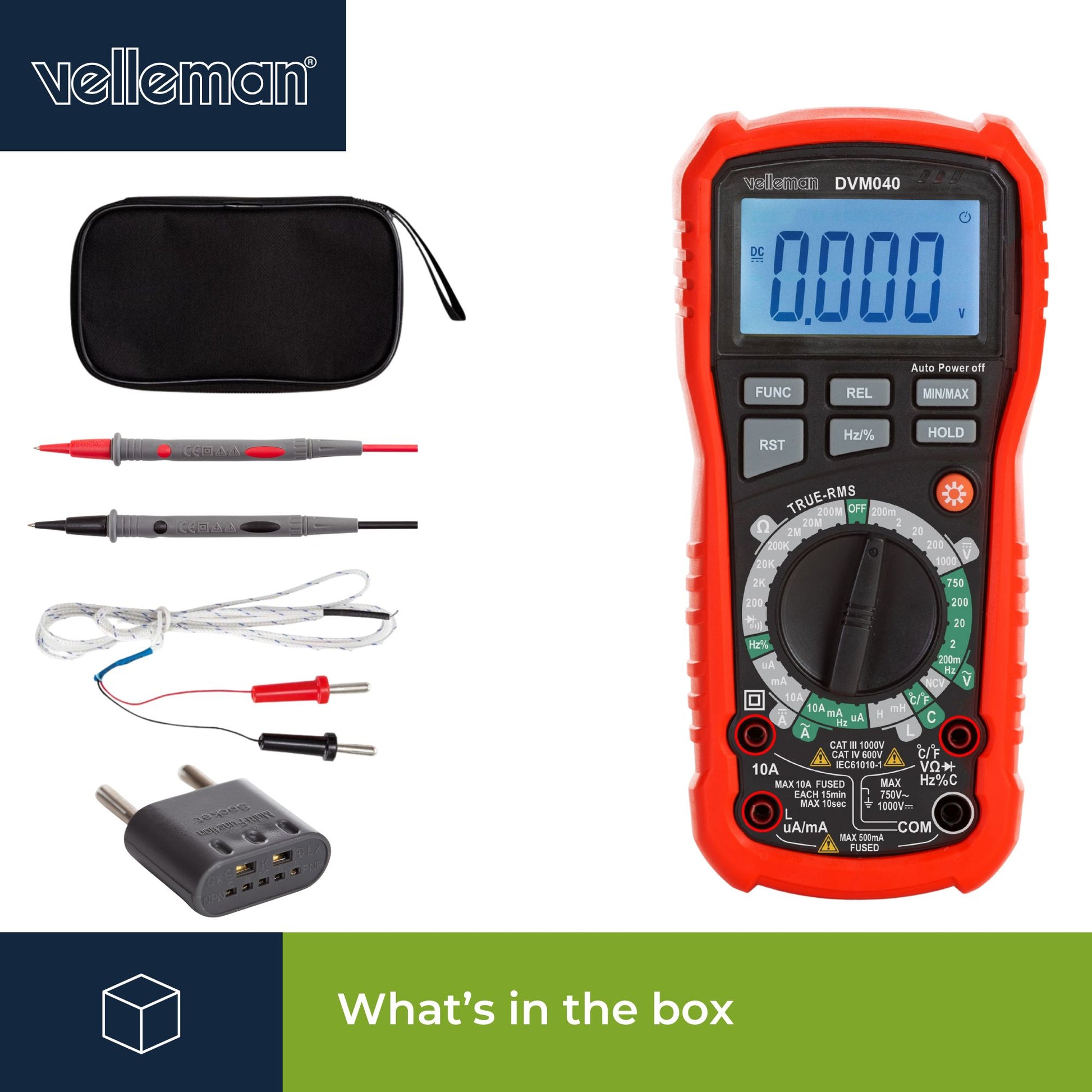 Velleman 469878 – Multimeter – True-RMS, 1 µA–10 A DC, Kapazitätsmessung