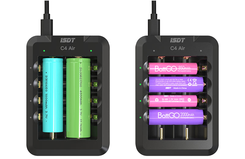 ISDT C4 Air Batterieladegerät 40 W – 4 Schächte, für AA/AAA, Li‑Ion/LiFePO4/NiMH – USB‑C – Schwarz