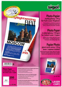 Sigel Fotopapier – hochglänzend, A4, 170 g/m², 200 Blatt, beidseitig – für Laserdrucker und Kopierer