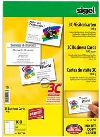 Sigel Visitenkarten, 85 × 55 mm – für Laser/Inkjet/Kopierer – A4, 10 pro Blatt – 100 Karten – FSC-zertifiziert