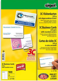 Sigel Visitenkarten, 85 × 55 mm, 190 g/m² – für Laser/Inkjet/Kopierer – A4, 10/Blatt – 100 Karten