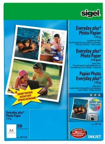 Sigel Everyday Fotopapier – glänzend, A4, 170 g/m², 50 Blatt – für Inkjet-Drucker