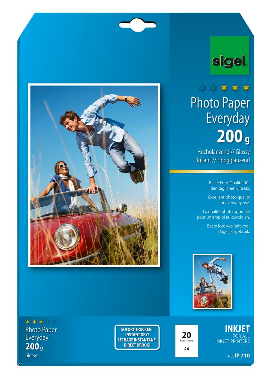 Sigel Fotopapier – hochglänzend, A4, 200 g/m², 20 Blätter – für Tintenstrahldrucker