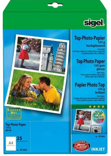 Sigel Fotopapier – hochglänzend, A4, 125 g/m², 25 Blatt – für Inkjet-Drucker