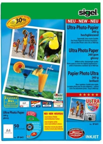 Sigel IP641 Fotopapier – Hochglänzend, A4, 260 g/m², 50 Blatt – für Inkjet-Drucker