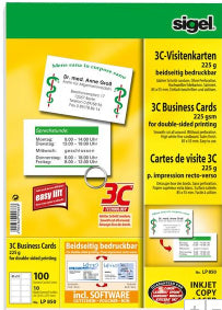 Sigel Visitenkarten, 85 × 55 mm – A4, 10 pro Blatt – 100 Karten – FSC-zertifiziert, beidseitig bedruckbar