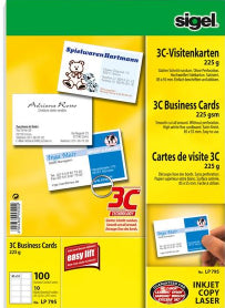 Sigel Visitenkarten, 85 × 55 mm – für Laser/Inkjet/Kopierer – A4, 10 pro Blatt – 100 Karten – FSC-zertifiziert